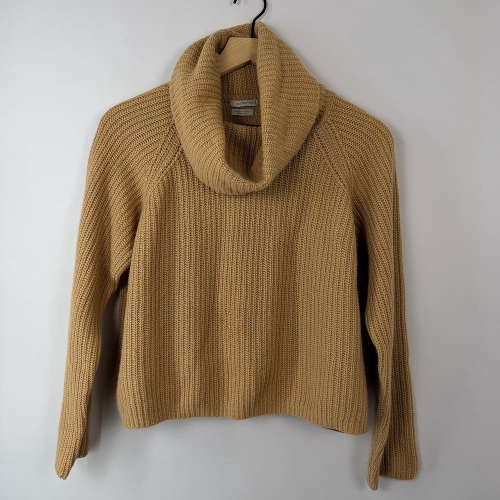 Stile Benetton Cashmere Blend Cropped‎ Turtleneck Sweater Camel M L